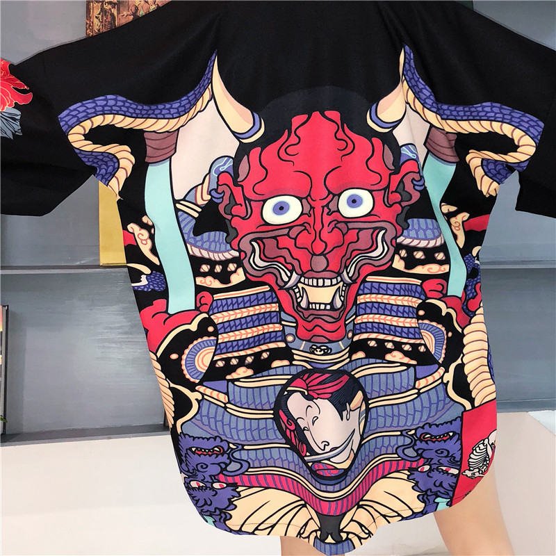 Kimono Hannya Oni Demon Jacket Kawaii Clothing Ulzzang Black Red Wh240