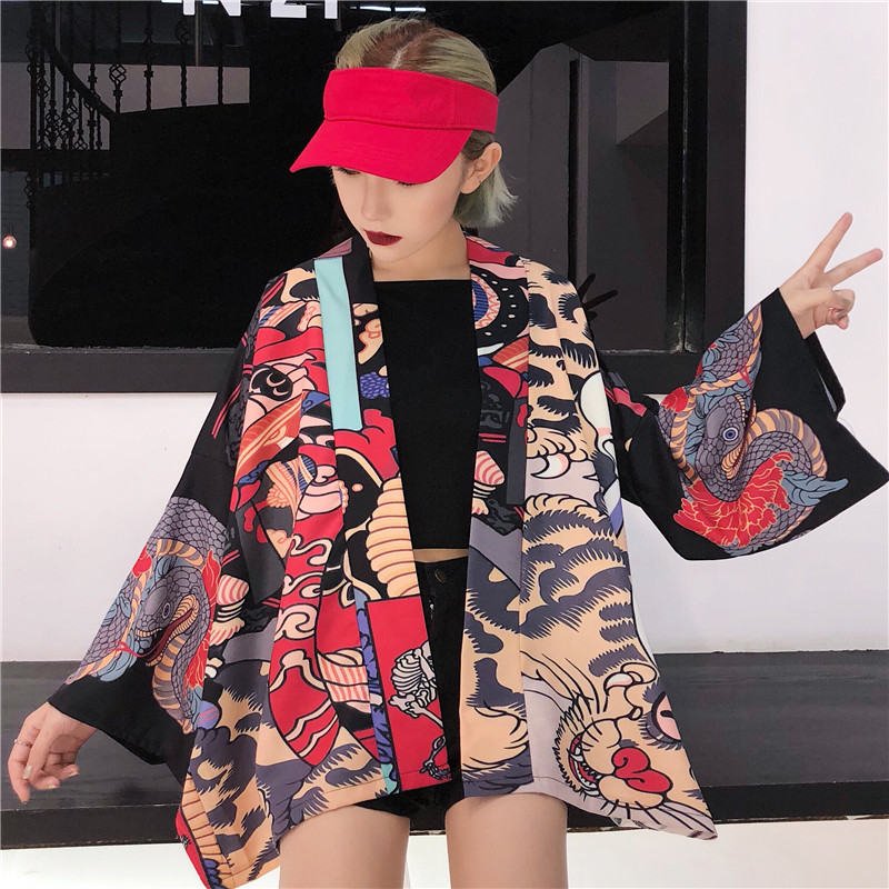 Kimono Hannya Oni Demon Jacket Kawaii Clothing Ulzzang Black Red Wh240