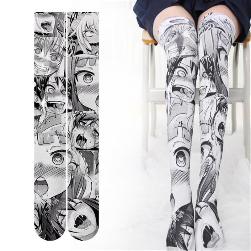 Kawaii Clothing Hentai Sexy Ahegao Face Tights Socks Stockings WH251