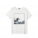 Kawaii Clothing Japanese Wave T-Shirt Ukiyoe Hokusai White Blue WH270