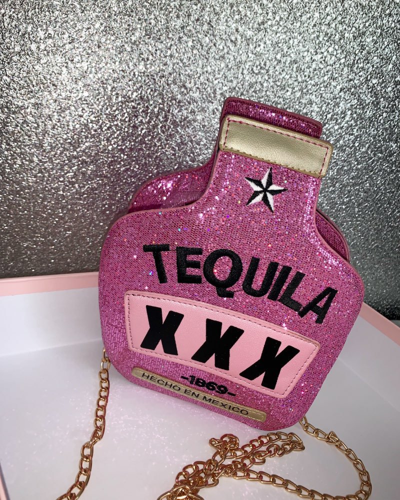 Kawaii Clothing Bottle Shaped Tequila Bag Glitter Mexico Drink WH458