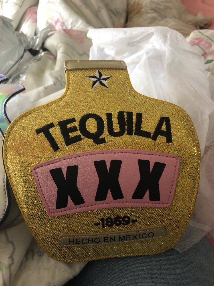 Kawaii Clothing Bottle Shaped Tequila Bag Glitter Mexico Drink WH458