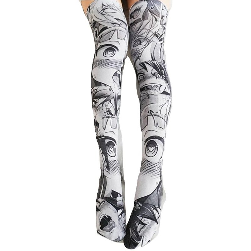 Kawaii Clothing Hentai Sexy Ahegao Face Tights Socks Stockings WH251