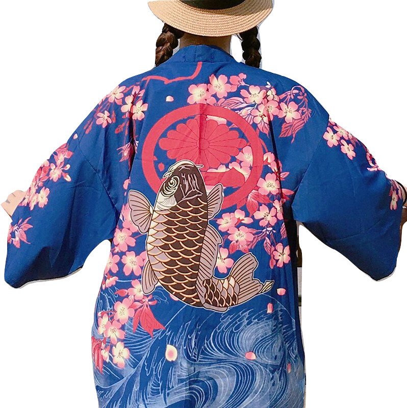 Kawaii Clothing Koi Fish Kimono Japan Haori Sakura Flowers Cute WH449