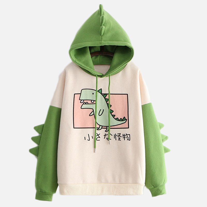 Kawaii Clothing Dinosaur Hoodie Sweatshirt Monster Green Spikes WH074