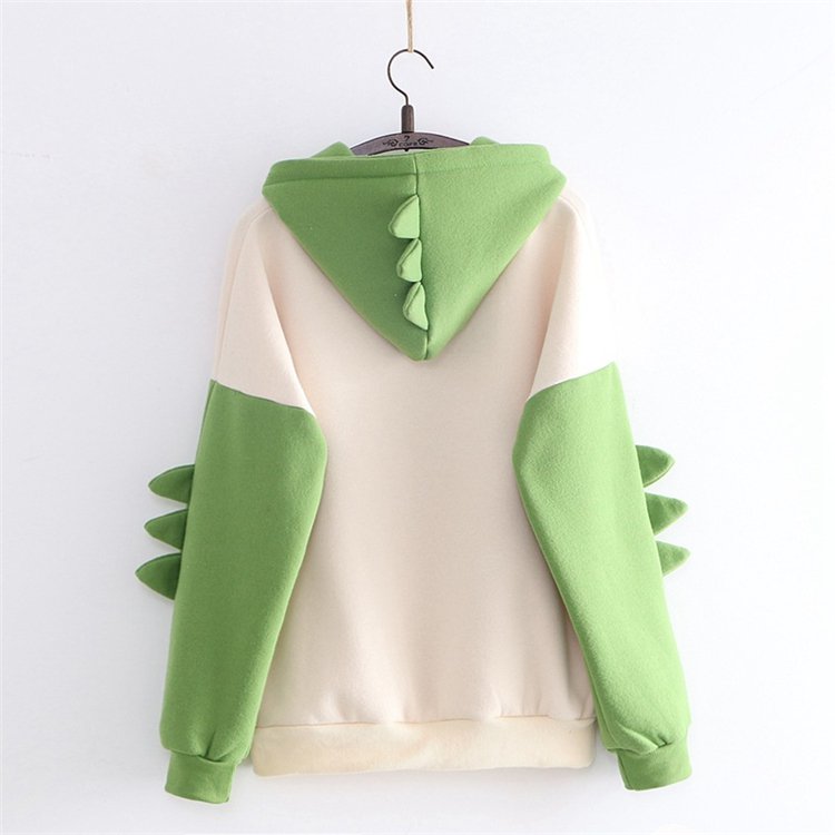 Kawaii Clothing Dinosaur Hoodie Sweatshirt Monster Green Spikes WH074
