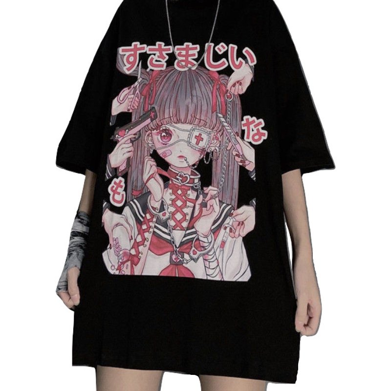 Kawaii Clothing Gothic Lolita T-Shirt Punk Harajuku Black Japan ...