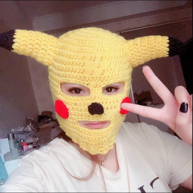 Kawaii Clothing Pikachu Pokemon Ski Mask Knitted Funny Costume Cartoon
