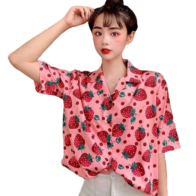 Kawaii Clothing Pink Blouse Shirt Strawberry Harajuku Ulzzang Japan Strawberries Wh398 2081