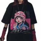 Kawaii Clothing Anime Helmet Girl T-Shirt Harajuku Black Pink Rabbit Ears Lollipop WH304