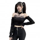 Kawaii Clothing Off Shoulder Crop Top Halter T-Shirt Goth Punk Black Sexy Harajuku WH443
