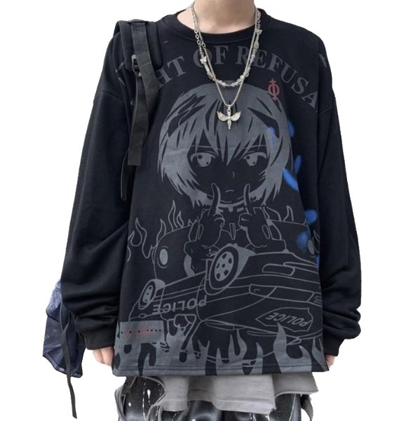 Kawaii Clothing Rei Evangelion T-Shirt Hip Hop Harajuku Black Punk 