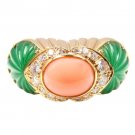 Cartier Chalcedony Pink Coral Diamond 18K YG Ring Size 52 Rare