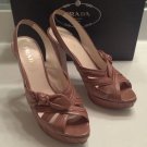 Gorgeous PRADA Beige Leather Bow Platform Heels IT 38 1/2 US 8.5