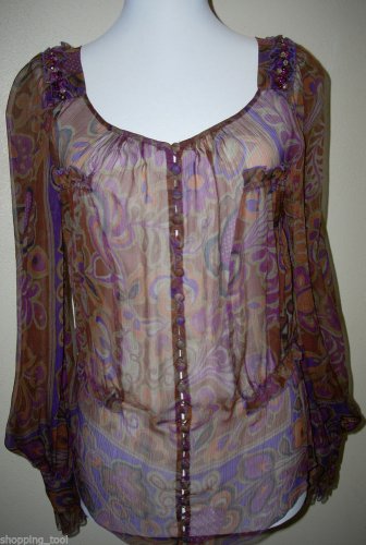 Gorgeous BLUMARINE Chiffon Print Jeweled Blouse 44