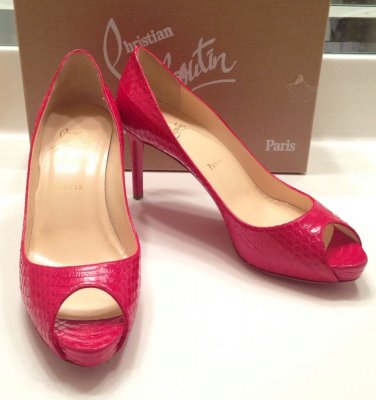 100% Authentic CHRISTIAN LOUBOUTIN NO MATTER 85 Watersnake Lipstick Red Heels 9