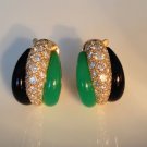 Gorgeous Van Cleef & Arpels 18K Yellow Gold Onyx Chrysoprase Hoop Earrings Rare