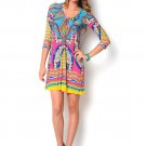 Floral dress festival blue pink yellow hippie boho bohemian M L