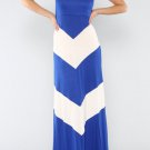 ROYAL BLUE CHEVRON STRIPED BOHEMIAN LONG MAXI DRESS BOHO SMALL  MEDIUM  LARGE
