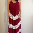 Burgundy White maxi DRESS lace hippie boho long party gypsy embroidered SMALL
