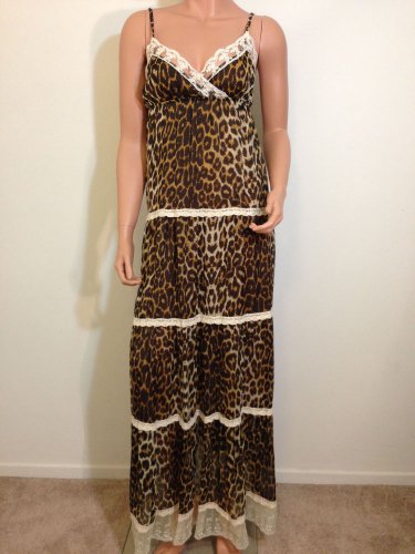 Anthropologie Animal Leopard Maxi free people gypsy crochet lace Dress MEDIUM