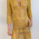 Mustard yellow CROCHET BOHO DRESS knit long sleeve hippie bohemian SMALL MEDIUM