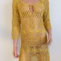 Mustard yellow CROCHET BOHO DRESS knit long sleeve hippie bohemian SMALL MEDIUM