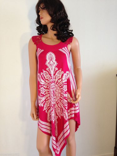 Pink White Crochet Beach dress paisley boho hippie bohemian sundress SMALL