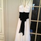 $400 NEW BCBG Ivory White Black Silk Pleated Dress wrap party cocktail gown 2 XS