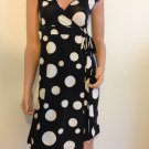Polka Dot Wrap Dress Black Cream White retro mod SMALL