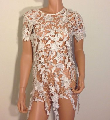 White lace crochet style top tunic blouse MEDIUM