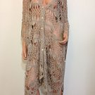 Beige Crochet Maxi Dress cardigan tunic beach  Bohemian Hippie LARGE