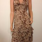 Animal Leopard Mid Calf Midi Gypsy Bohemian Halter Ruffle Dress SMALL