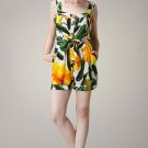 Floral romper jumpsuit green yellow dressy bohemian print hippie retro S M L