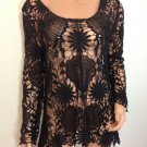 Black Crochet Lace Tunic Top Blouse hippie Boho SMALL