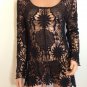 Black Crochet Lace Tunic Top Blouse hippie Boho SMALL