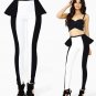 WHITE BLACK TWO TONE PEPLUM STRIPE PANTS  STRETCH SEXY SMALL