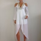 White Maxi Mini Dress Wedding beaded 70s Inspired XS EXTRA SMALL