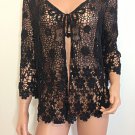 Black crochet knit top blouse tunic hippie boho cardigan MEDIUM