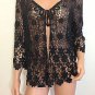 Black crochet knit top blouse tunic hippie boho cardigan MEDIUM