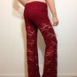 Burgundy Lace Pants 70s Vtg Style Hippie Boho SMALL