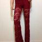 Burgundy Lace Pants 70s Vtg Style Hippie Boho SMALL