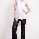 BLACK LACE PANTS 70s inspired boho crochet hippie flare Bell SMALL