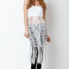 White Free People Anthropologie 20s Gatsby maxi Dress flapper fringe deco LARGE