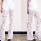 WHITE LACE PANTS 70s inspired boho crochet hippie flare Bell  MEDIUM