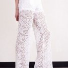 WHITE LACE PANTS 70s inspired boho crochet hippie flare Bell SMALL