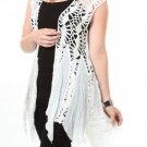 Ivory open weave knit top hippie boho hobo crochet SMALL