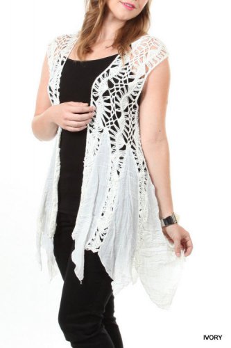 Ivory open weave knit top hippie boho hobo crochet SMALL