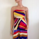 Strapless Maxi Dress Hippie Boho Deco striped yellow blue ivory XS SMALL