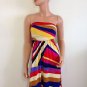 Strapless Maxi Dress Hippie Boho Deco striped yellow blue ivory XS SMALL
